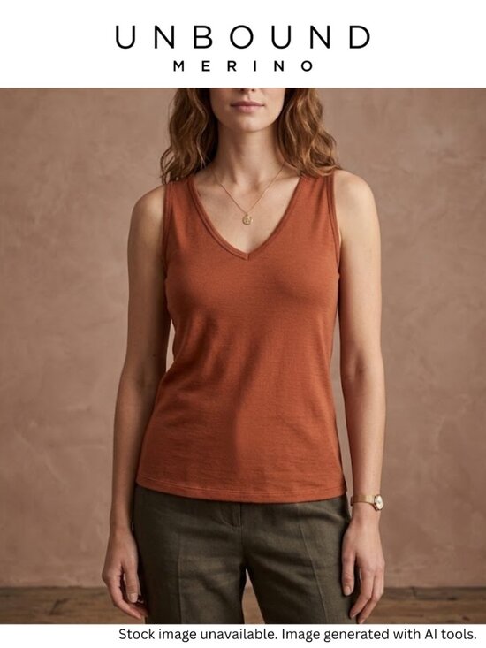 Unbound Merino Tops - Unbound Merino Women's Relaxed V-Neck Tank Top Rust Cinnamon Size L